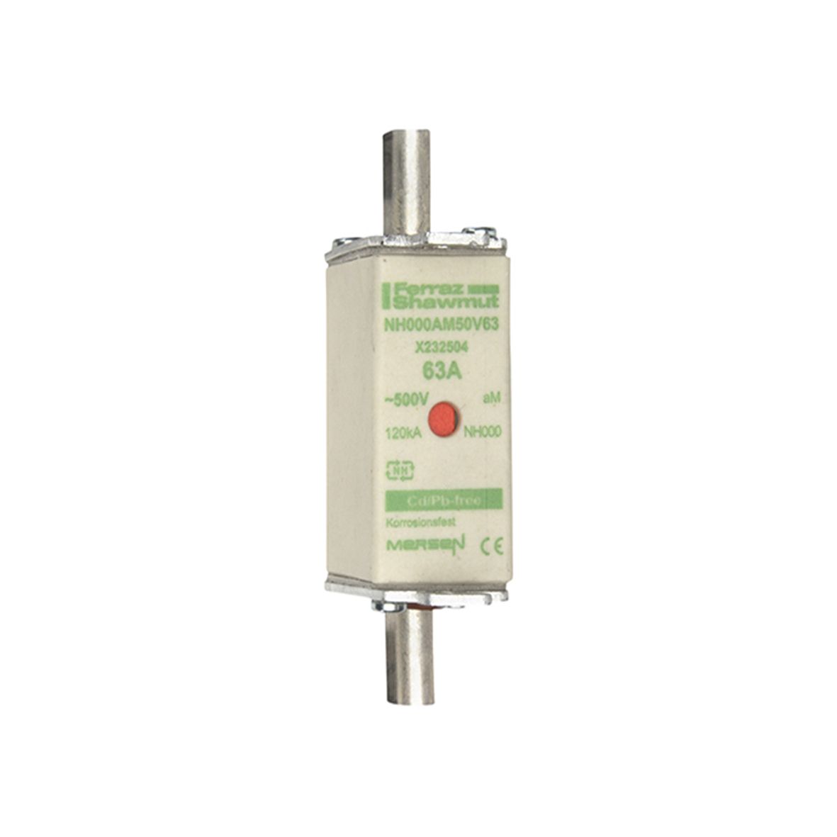 X232504 - NH fuse-link aM, 500VAC, size 000, 63A double indicator/live tags